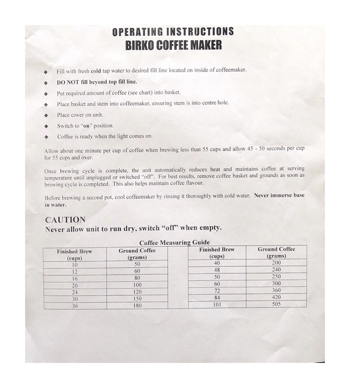 Coffee Maker Instructions Party Hire Auckland